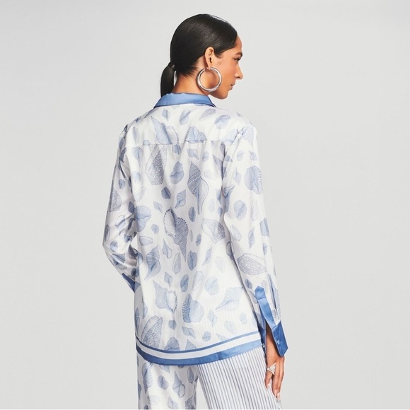 NWT SER.O.YA Size Small Kostas Silk Shirt Button Down Border Shell Blue $495 - Picture 8 of 9